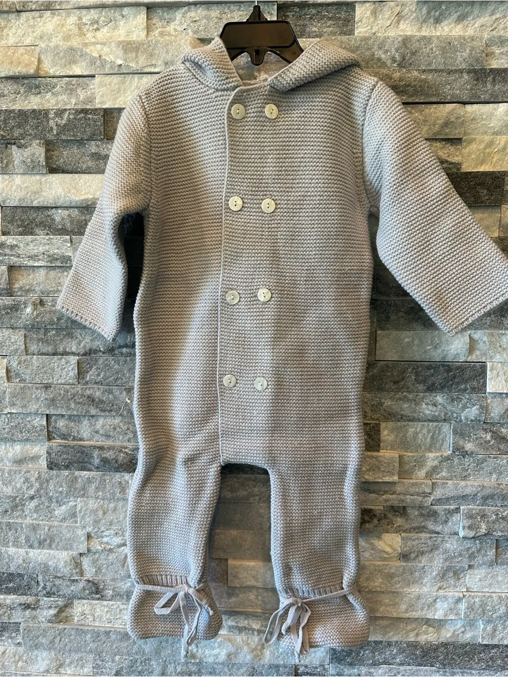 Baby Boys Girls Knit Hooded Bunting Snowsuit Gray 9 Months Footed One Piece Warm